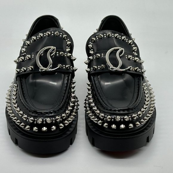 Christian Louboutin CL MOC LUG SPIKES FLAT Leather Loafers Moccasin Shoes - Picture 8 of 15